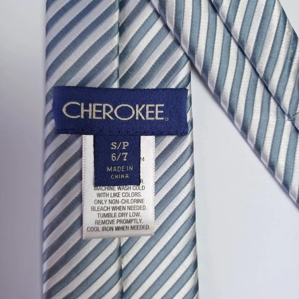 Cherokee Kid's Clip-On Tie - Gray & White Stripe - Size 6-7 - EUC